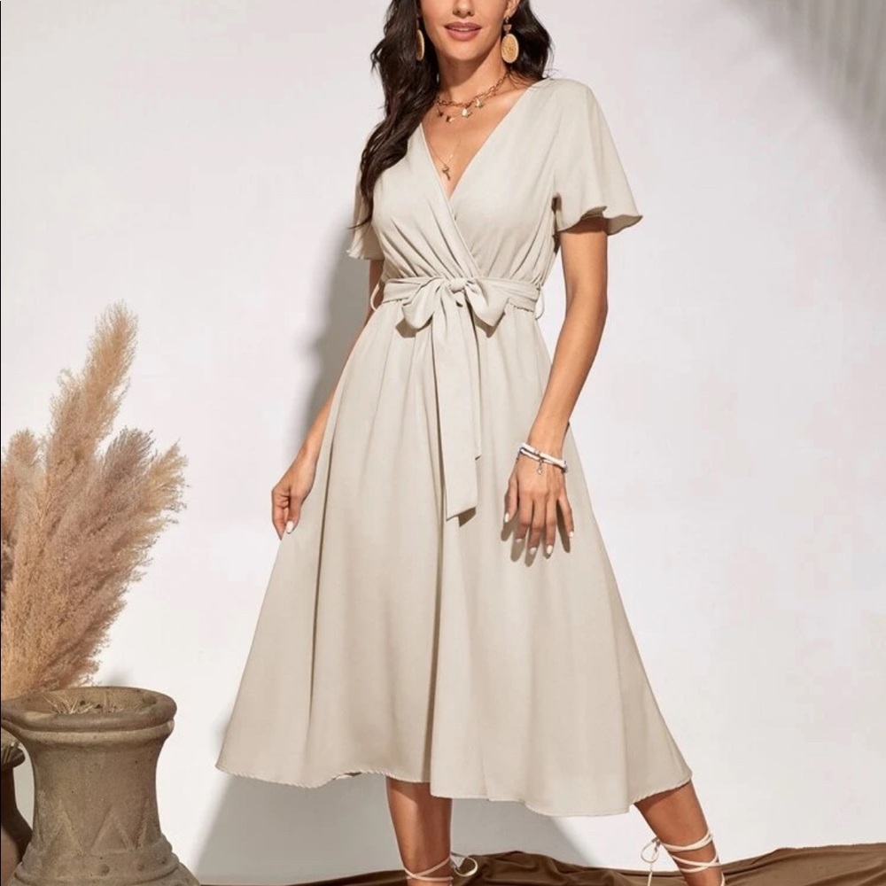 Shein Flutter Sleeve Belted Dress -